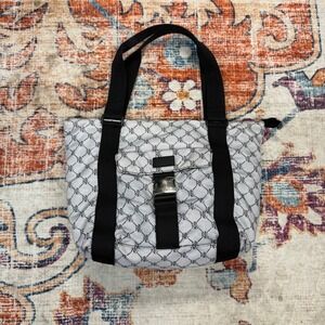 Lauren Ralph Lauren Monogram Tote Bag Black White Canvas Zip Top